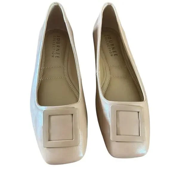 Journee Collection Zimia Buckled Ballet Flats Square Toe Minimalist NEW 8.5 - Picture 2 of 10